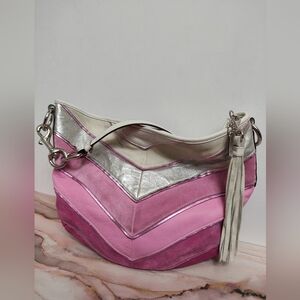 Vintage Coach 3664 Multicolor Pink Suede Metallic Medium Hobo Bag Purse